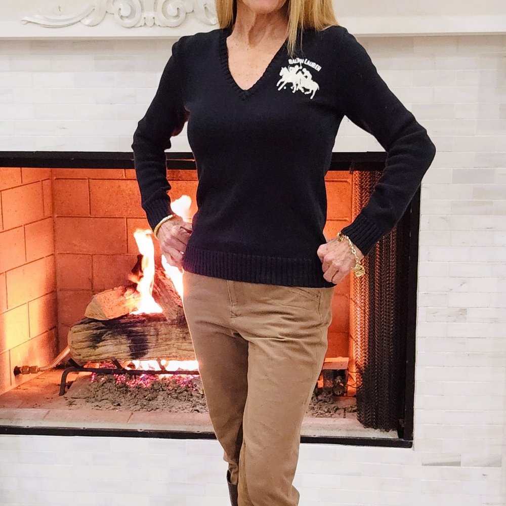 RALPH LAUREN SPORT, COTTON SWEATER WITH POLO LOGO, SIZE SMALL